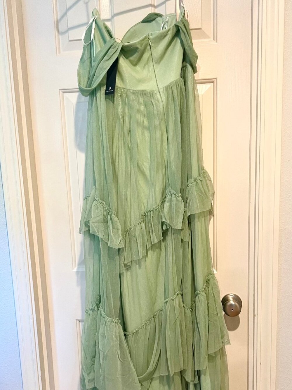 Lulus Stunning Personality Sage Green Mesh Off-the-shoulder Maxi Dress - Size L - Picture 4 of 4